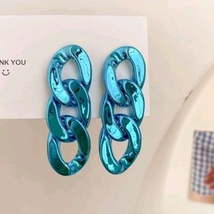 🍉5 for $25* Blue Metallic Chain Earrings
